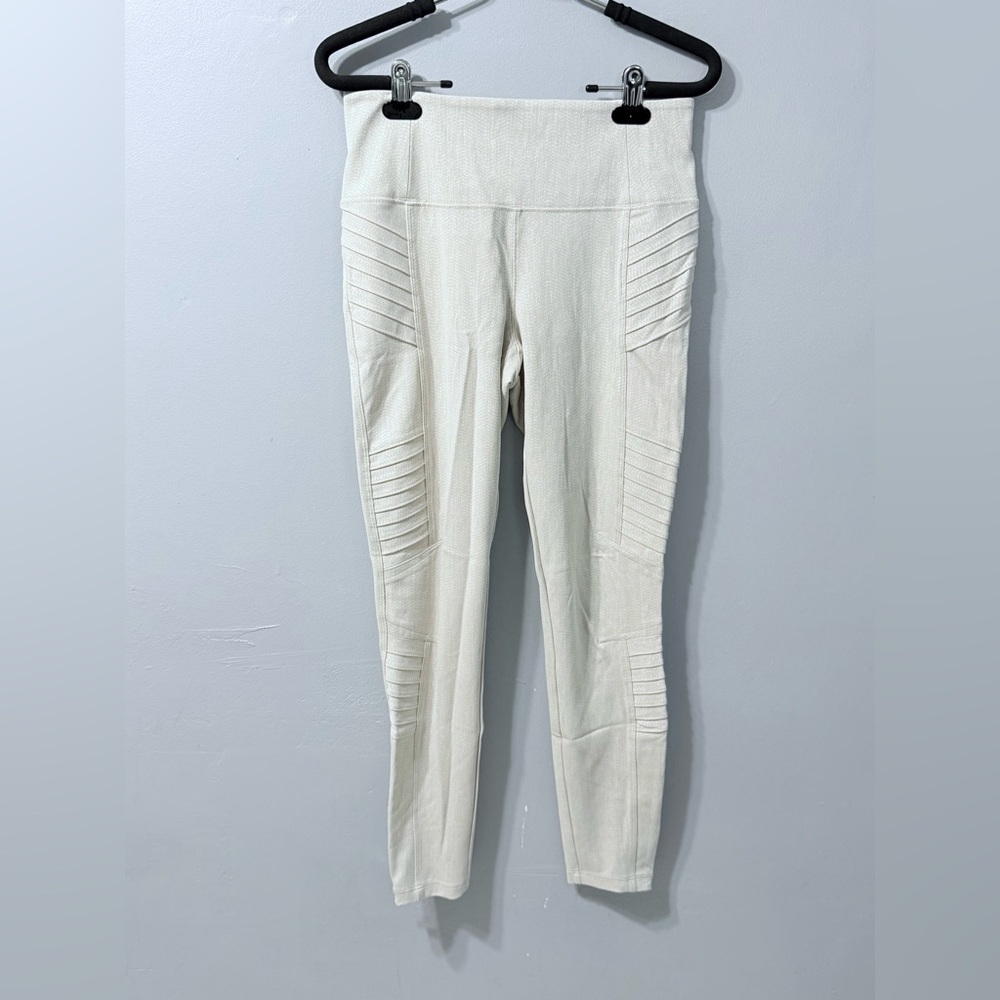 ATHLETA Delancey Moto Tight Leggings in Textured Light Cream‎ Women’s Size Small